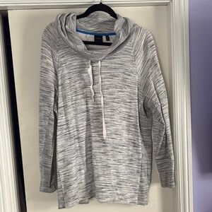 Gray Hooded Pullover with Cowlneck Drawstring